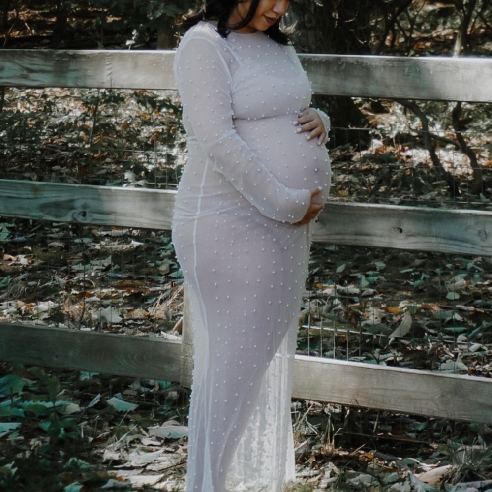 White Pearl Rhinestone Cover Up Mesh Dress - Maternity Dress or Bridal Dress XL